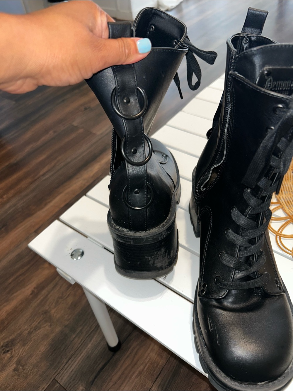 Demonia Black Lace-Up Combat Heeled Ankle Boots - Picture 8 of 14
